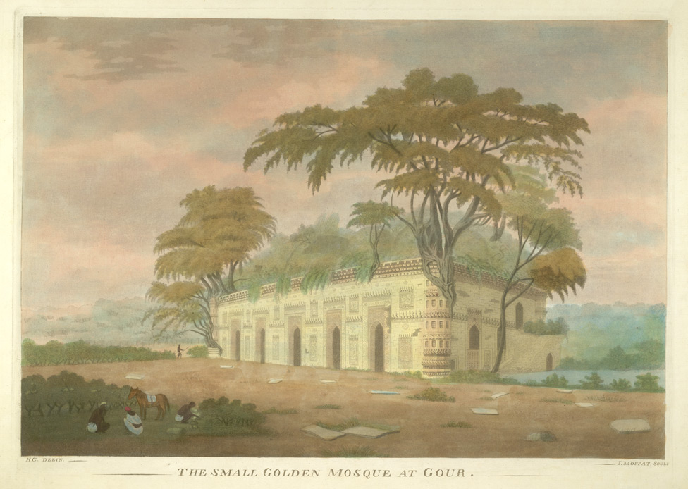 An 1808 engraving of Choto Sona Mosque before restoration